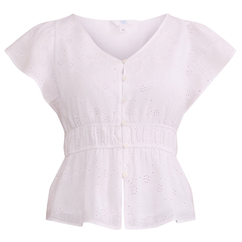 NWT Time & Tru White Eyelet Button-Front Peplum Top XL - Picture 6 of 13